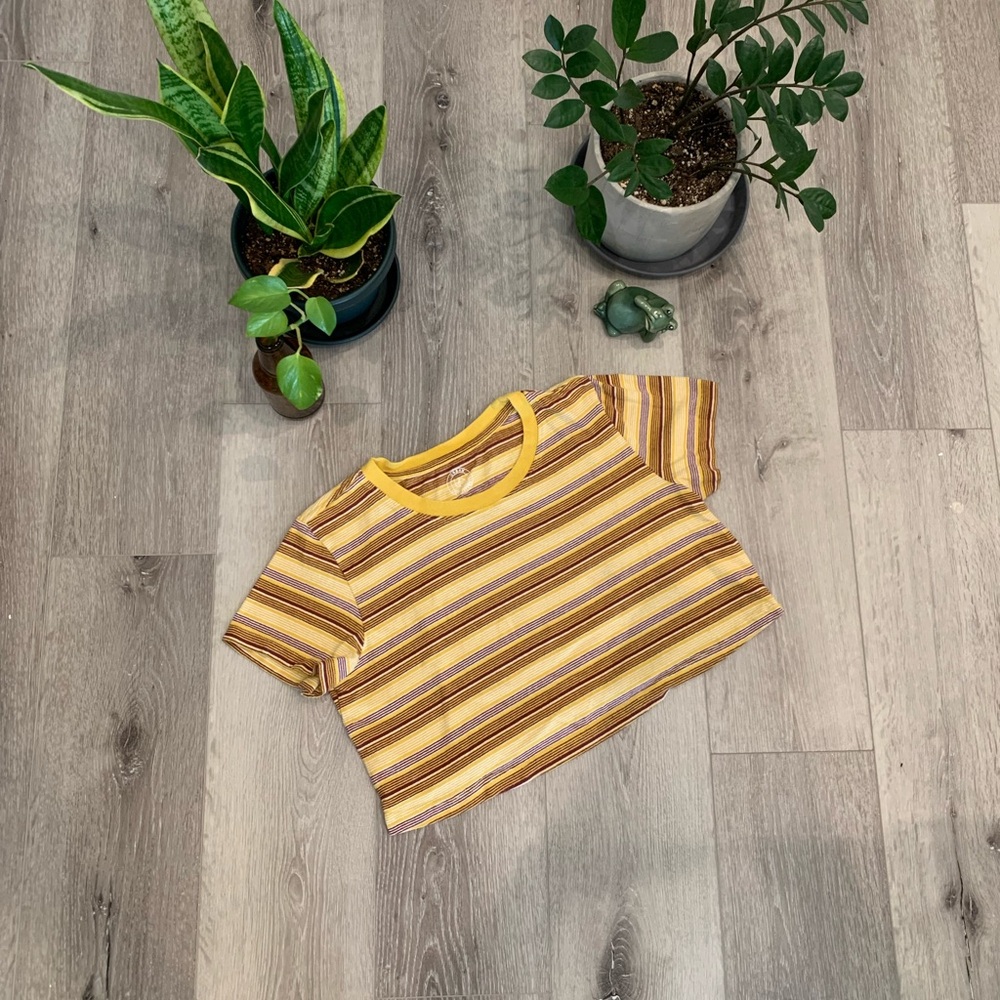 Urban Outfitters Yellow and Brown Striped Crop Top